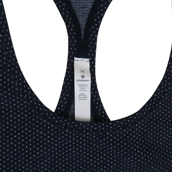 LULULEMON Cool Racerback II sz 14 Pacific Pointe True Navy polka dot EUC - Picture 3 of 7